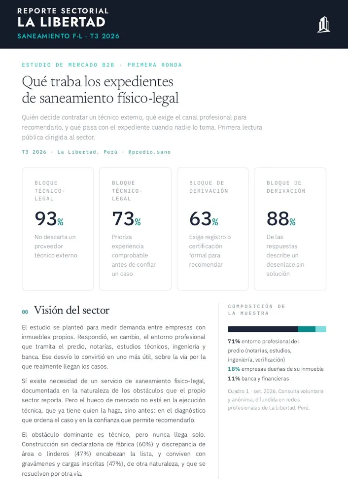 Portada del Reporte sectorial La Libertad, saneamiento físico-legal, T3 2026